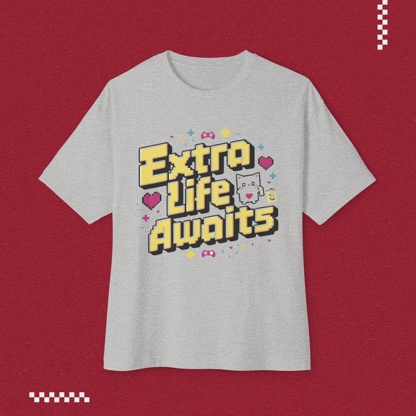 Extra Life Await Unisex Retro Oversized Boxy Tshirt