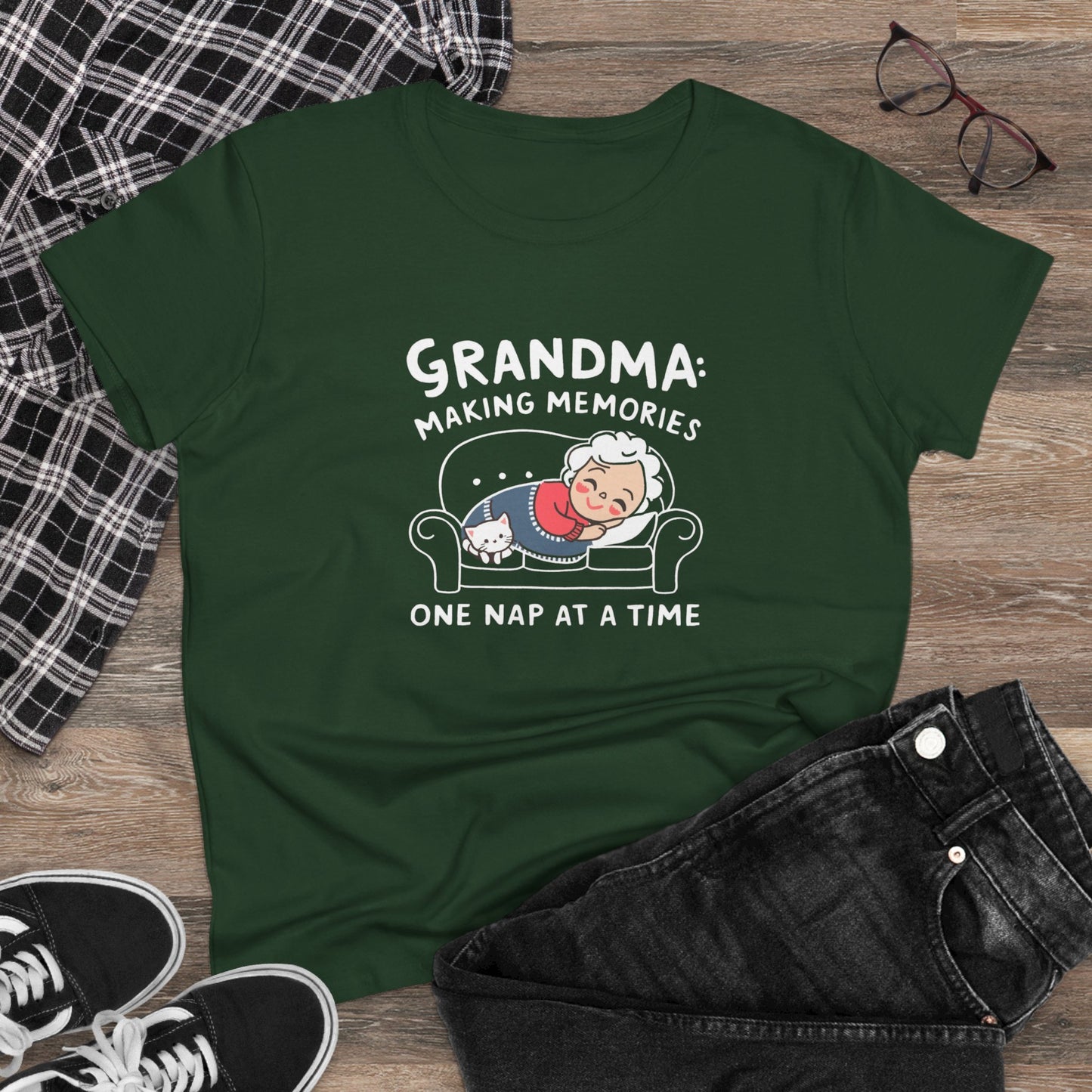 Grandma Making Memory One Nap A Time Women Cotton Tshirt