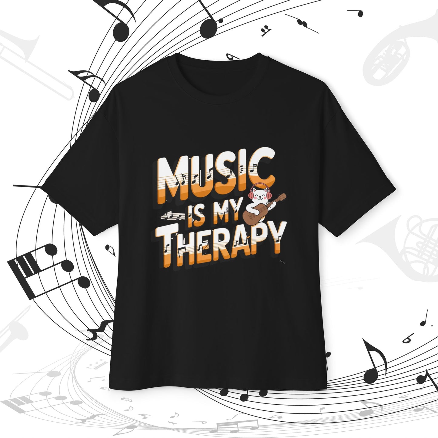 Music Is My Therapy Music Idiom Unisex Oversized Boxy Tee
