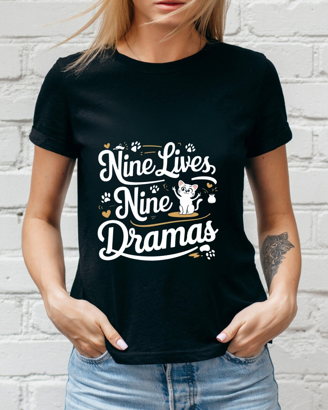 Nine Lives Nine Drama Idiom Cotton T-Shirt
