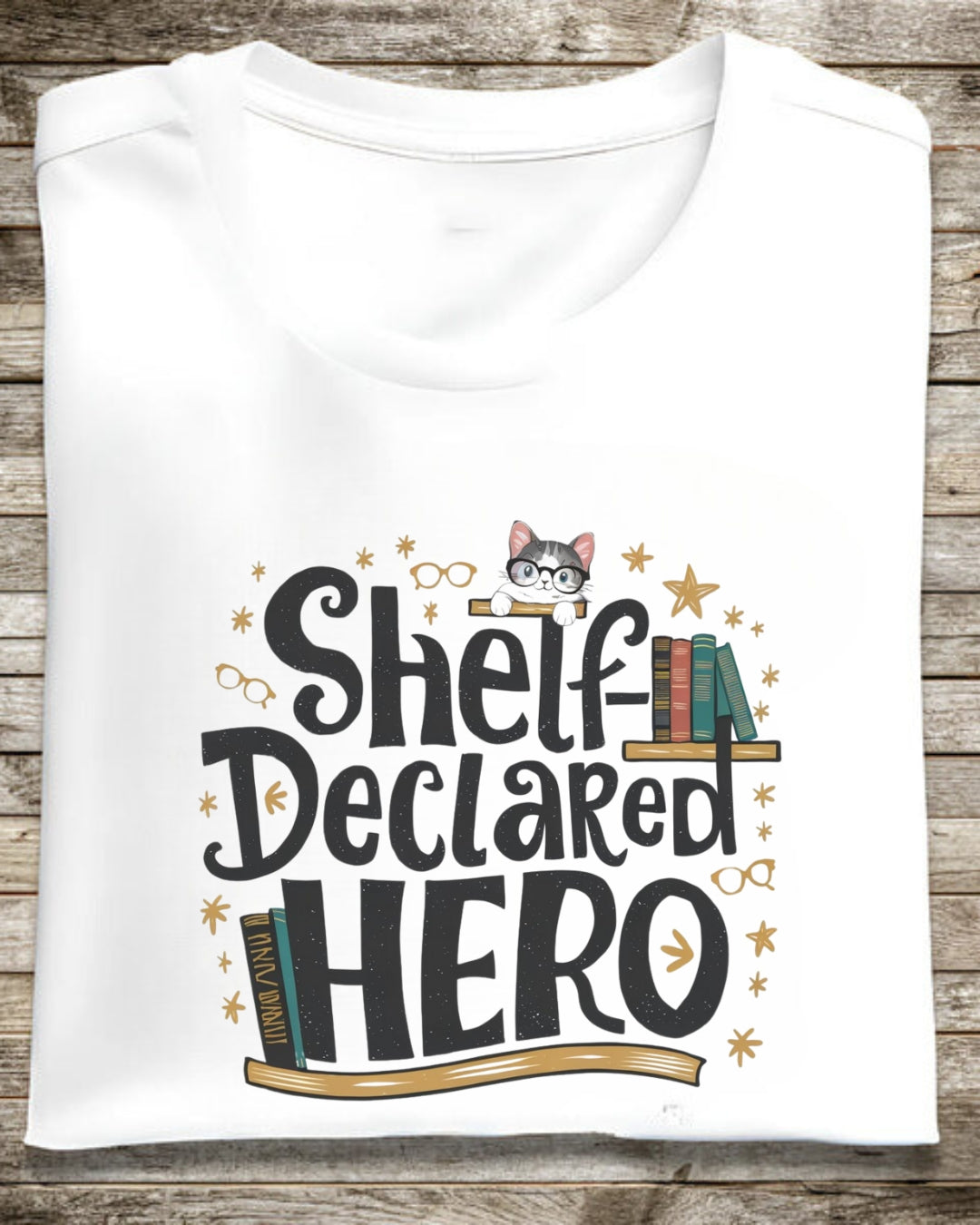 Book Lovers T-Shirt Shelf Declared Hero Cotton T-Shirt
