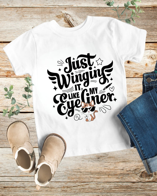 Just Winging it Like My Eyeliner kid Cotton T-Shirt