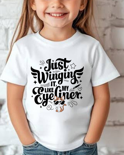 Just Winging it Like My Eyeliner kid Cotton T-Shirt