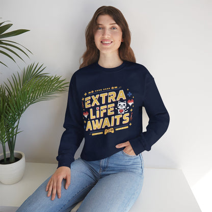 Extra Life Await Vintage Retro Video Game Ultra Cotton Crewneck Sweatshirt