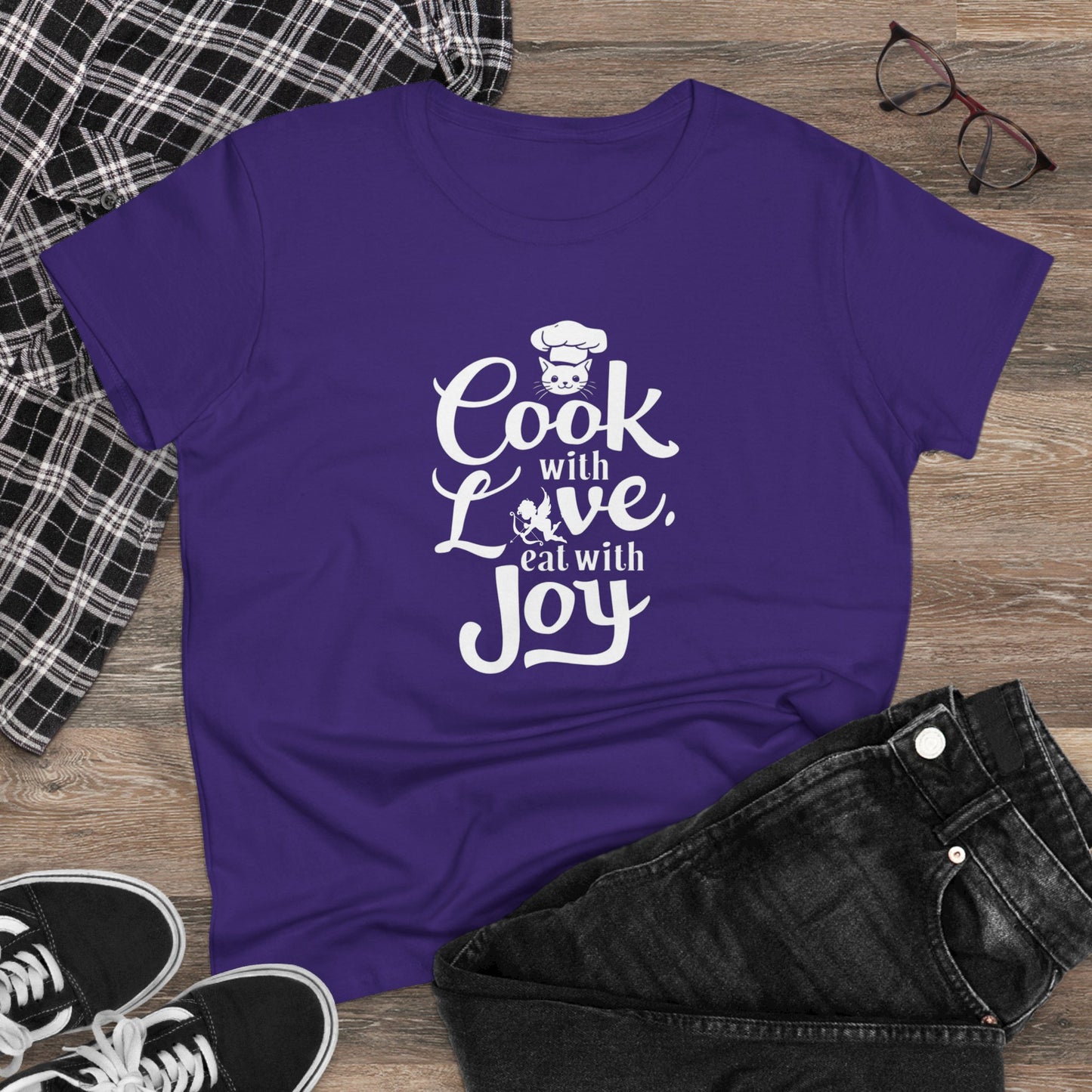 Cook With Love Eat With Joy Women Cotton Tshirts