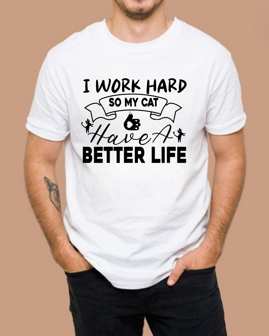 Cat Parents I Work Hard Cotton T-Shirt