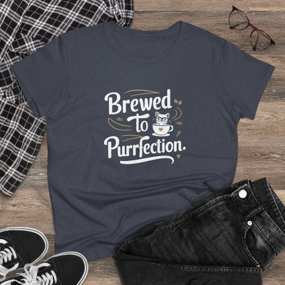 Brewed To Purrfection Coffee Lover Women T-Shirt