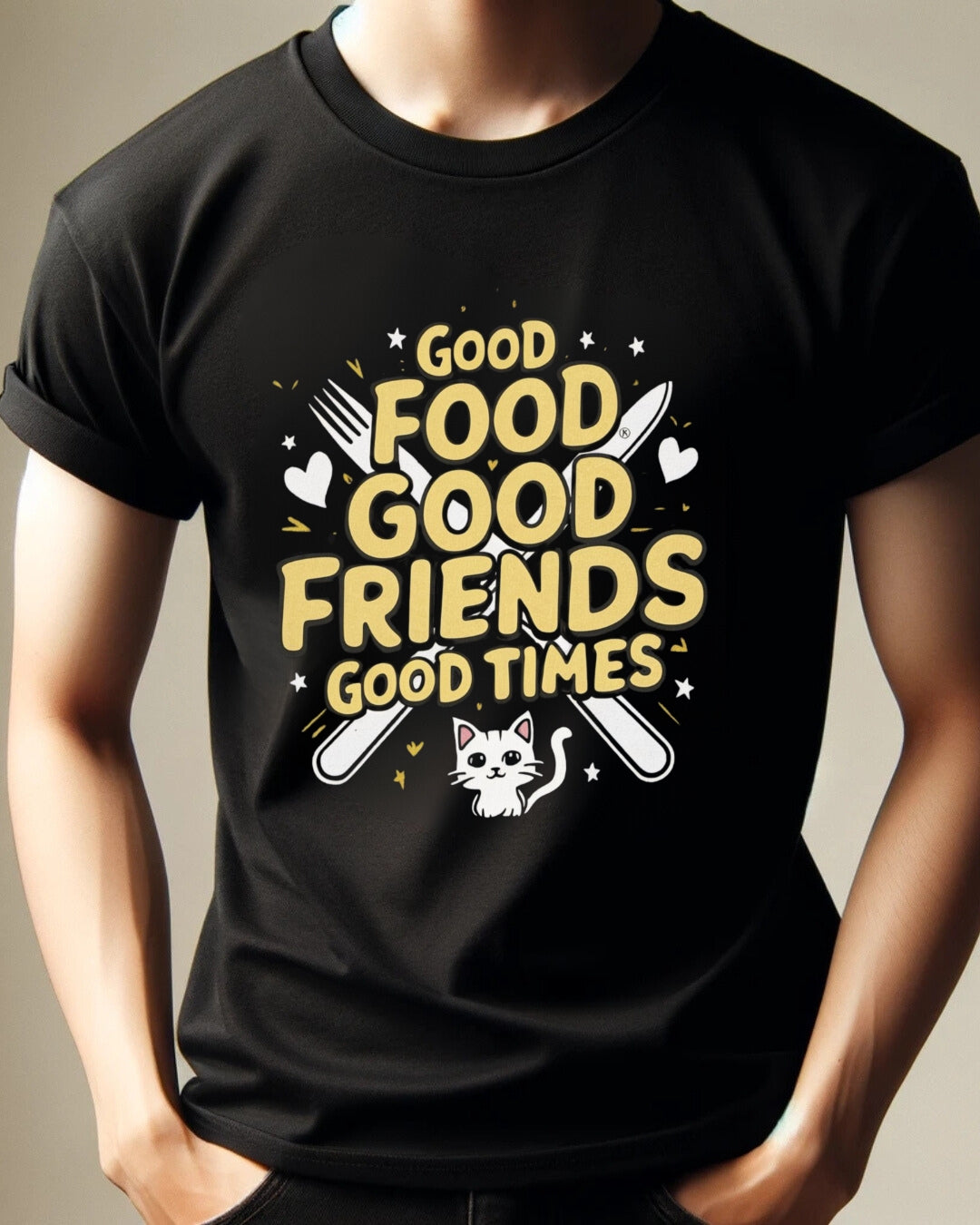 Good Food Good Friend Good Time Cotton T-Shirt