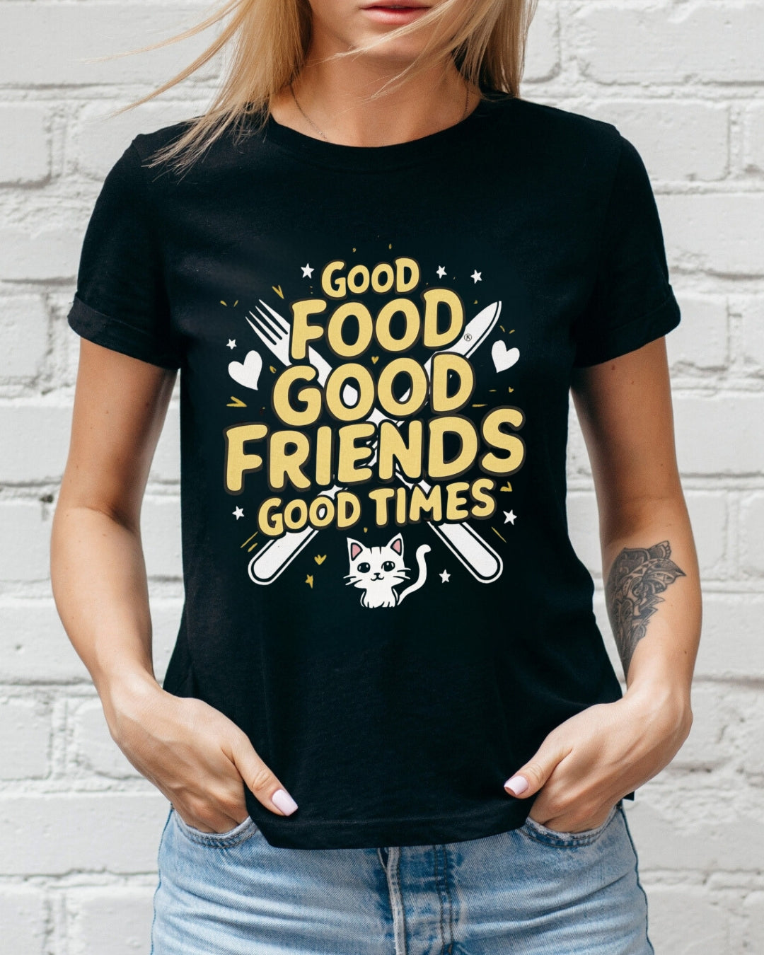 Good Food Good Friend Good Time Cotton T-Shirt