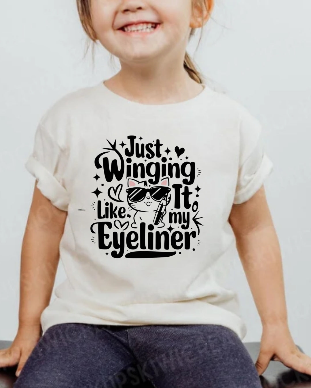 Just Winging it Like My Eyeliner Toddler Cotton T-Shirts