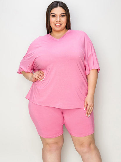 V-Neck Drop Shoulder T-Shirt and Shorts Set