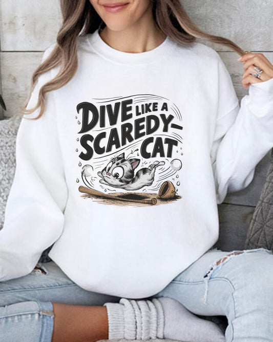 Dive Like Scaredy Cat Heavy Unisex Cotton Crewneck Sweatshirt