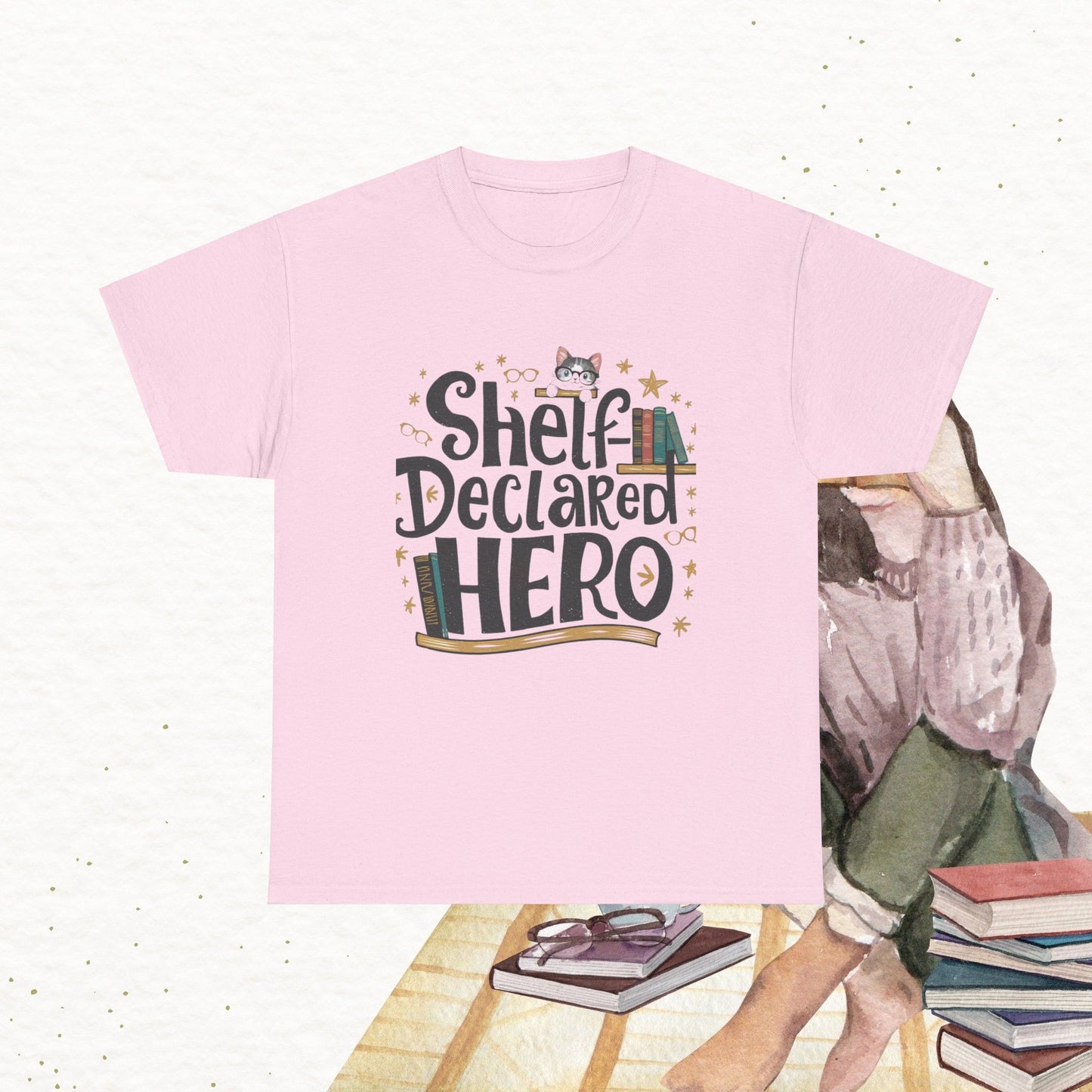 Book Lovers T-Shirt Shelf Declared Hero Cotton T-Shirt