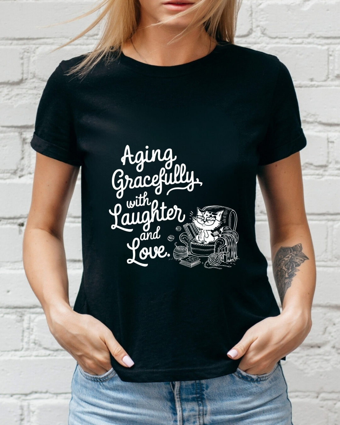 Aging Graceful Laughter & Loves Grandma Cotton T-Shirt