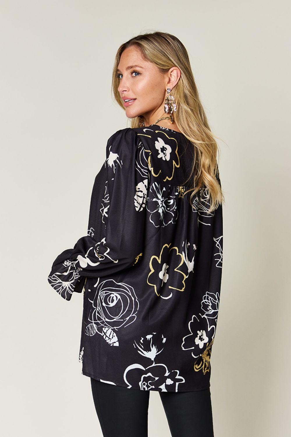 Printed Flounce Sleeve Blouse