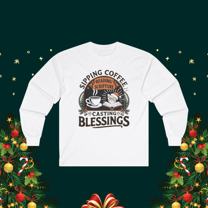 Graceful Sipping Cotton Long Sleeve Tshirt
