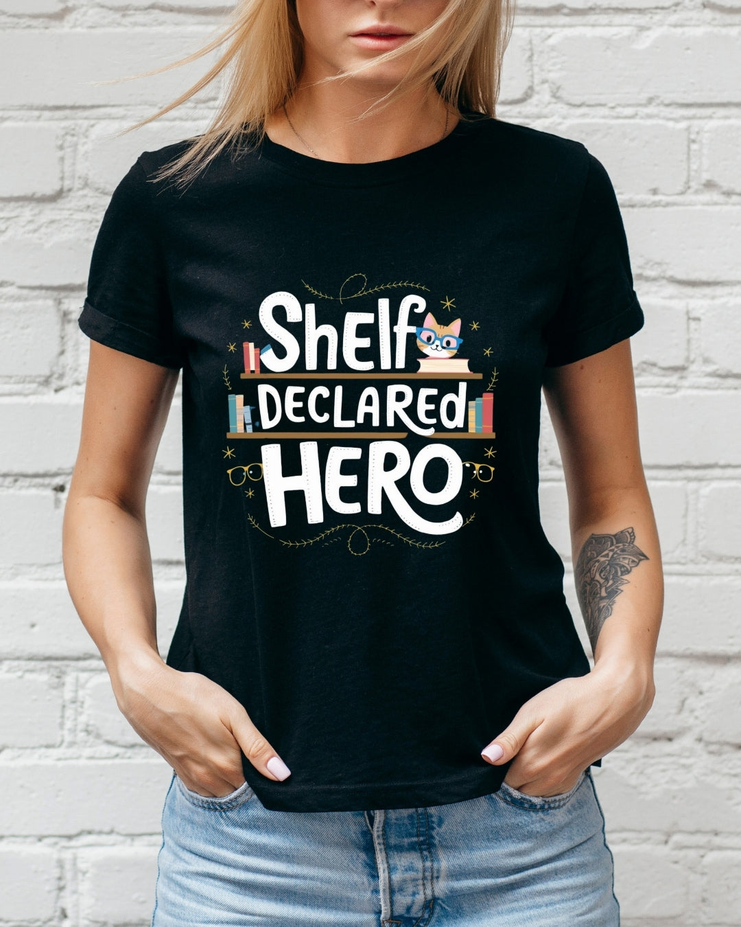 Book Lovers Shelf Declared Hero Cotton T-Shirt