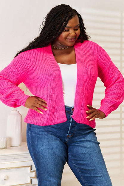 Cropped Cardigan Rib-Knit Open Front Long Sleeve Loose Chunky Knit Sweater Coat