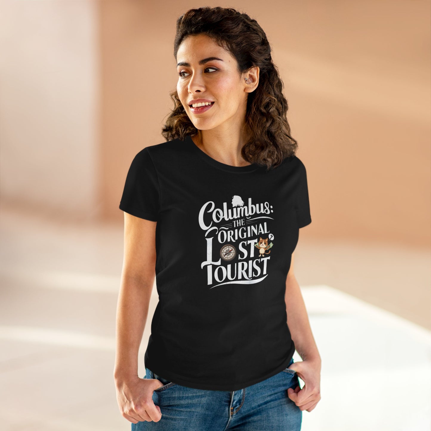 Columbus The Original Lost Tourist Women Cotton Tshirt