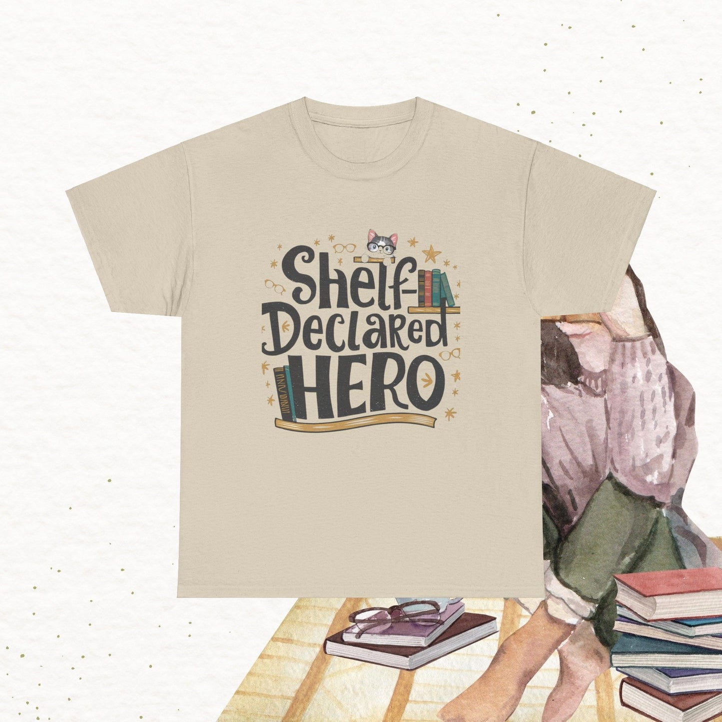 Book Lovers T-Shirt Shelf Declared Hero Cotton T-Shirt