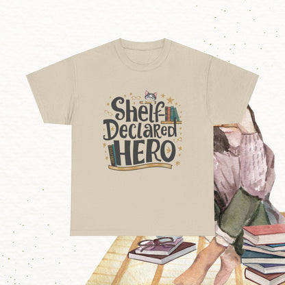 Book Lovers T-Shirt Shelf Declared Hero Cotton T-Shirt