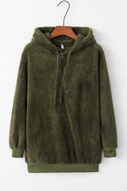Quarter-Zip Drawstring Teddy Hoodie