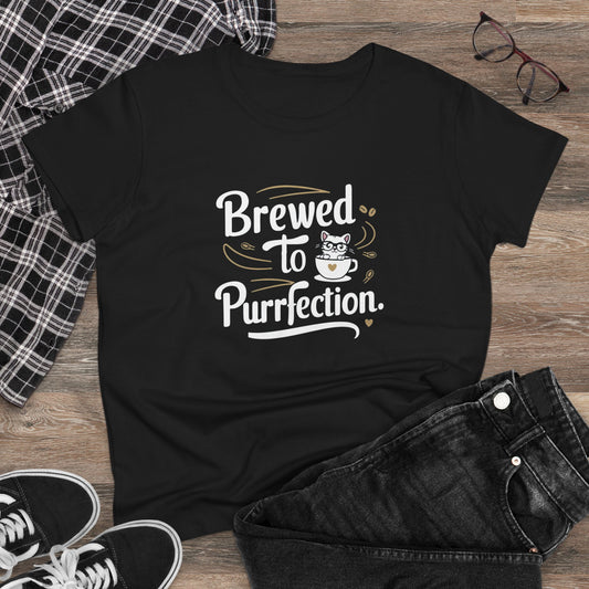 Brewed To Purrfection Coffee Lover Women T-Shirt