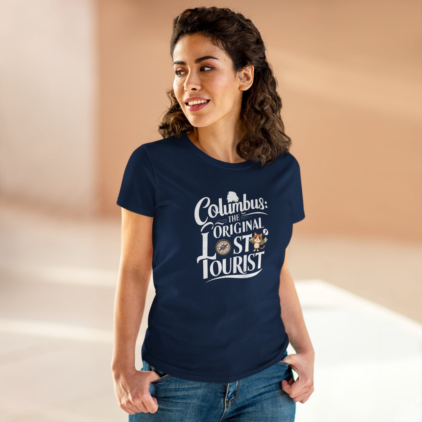Columbus The Original Lost Tourist Women Cotton Tshirt