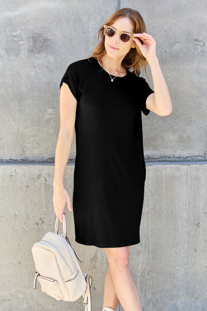 Short Bamboo T Shirt Dress  With Pockets