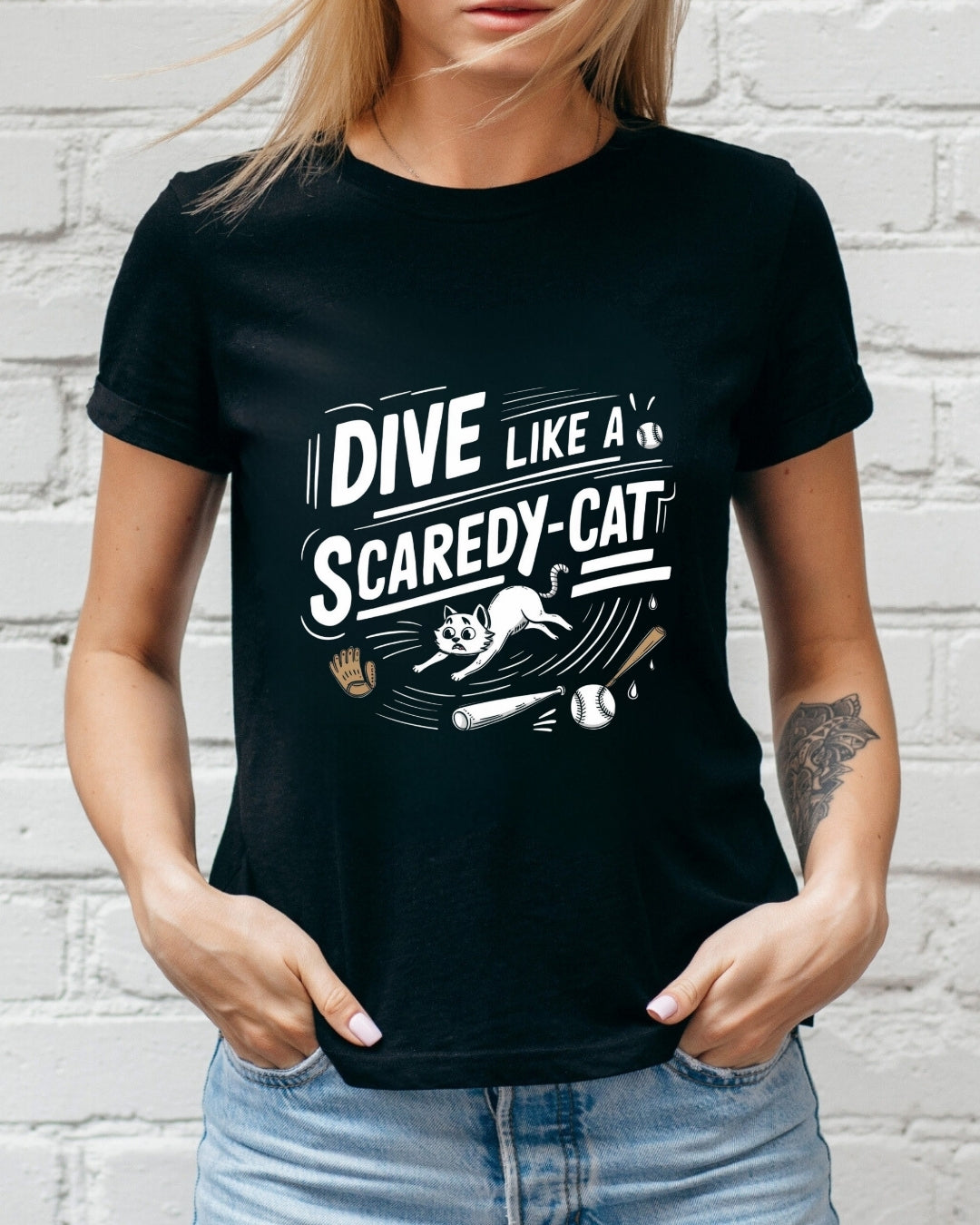 Dive Like Scaredy Cat  Baseball Cotton Tee