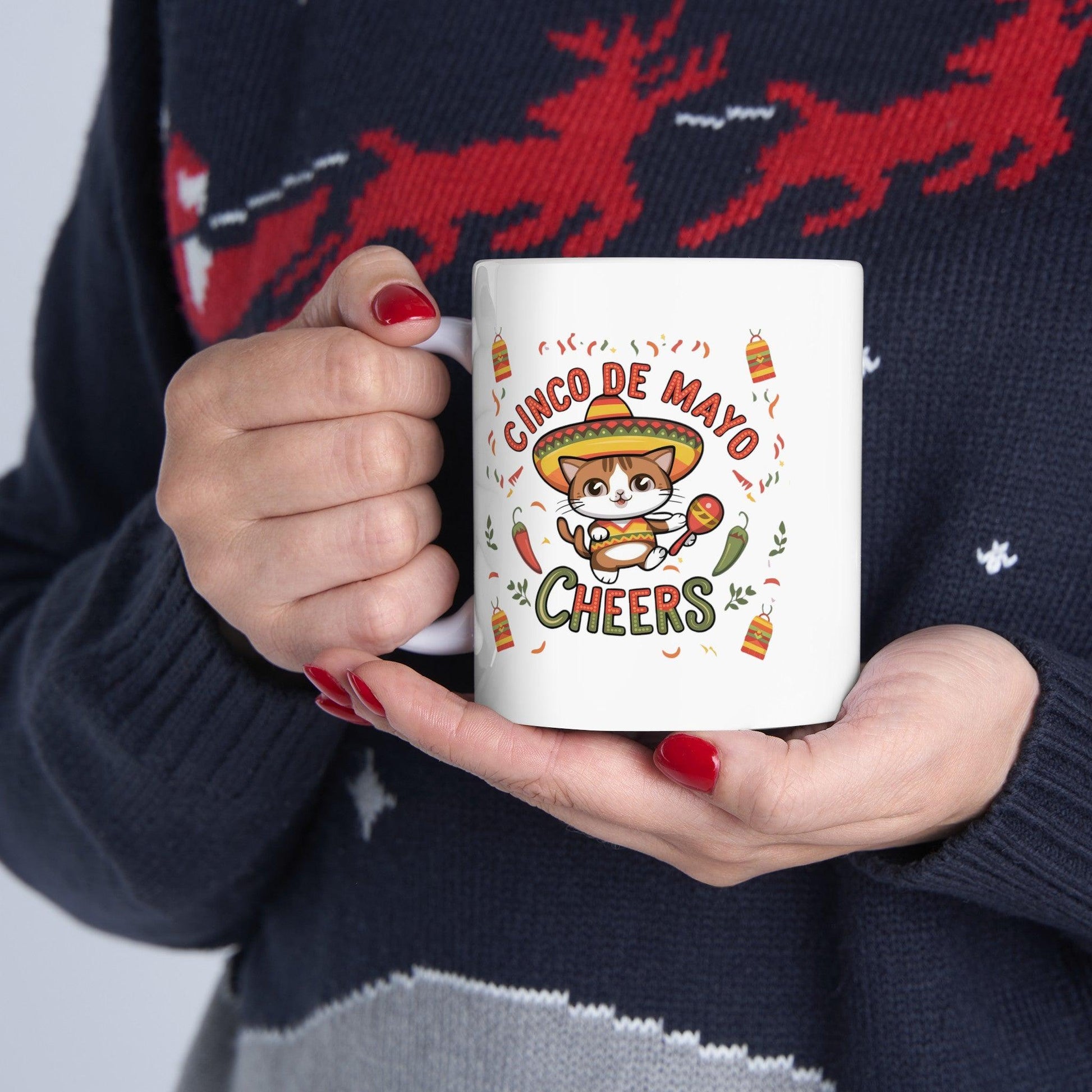 Billien Fiesta Feline Printify 11oz Coffee Mugs Holiday Picks Home & Living Kitchen Mugs Sublimation Valentine's Day Valentine's Day Picks White base