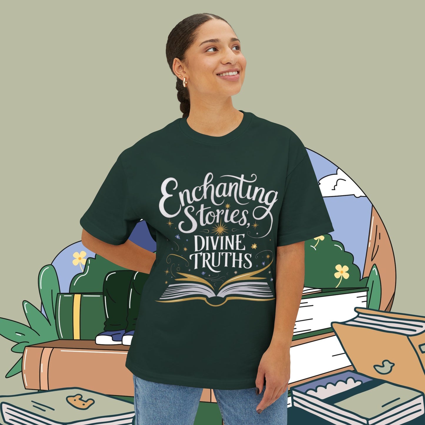 Enchanting Stories Devine Truth Unisex BookLover Oversized Boxy Tshirt