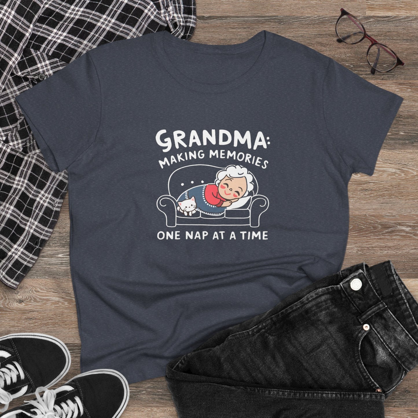 Grandma Making Memory One Nap A Time Women Cotton Tshirt