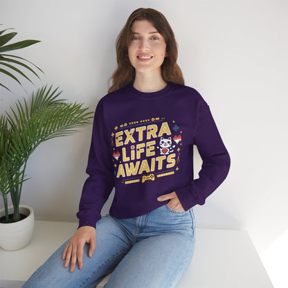 Extra Life Await Vintage Retro Video Game Ultra Cotton Crewneck Sweatshirt