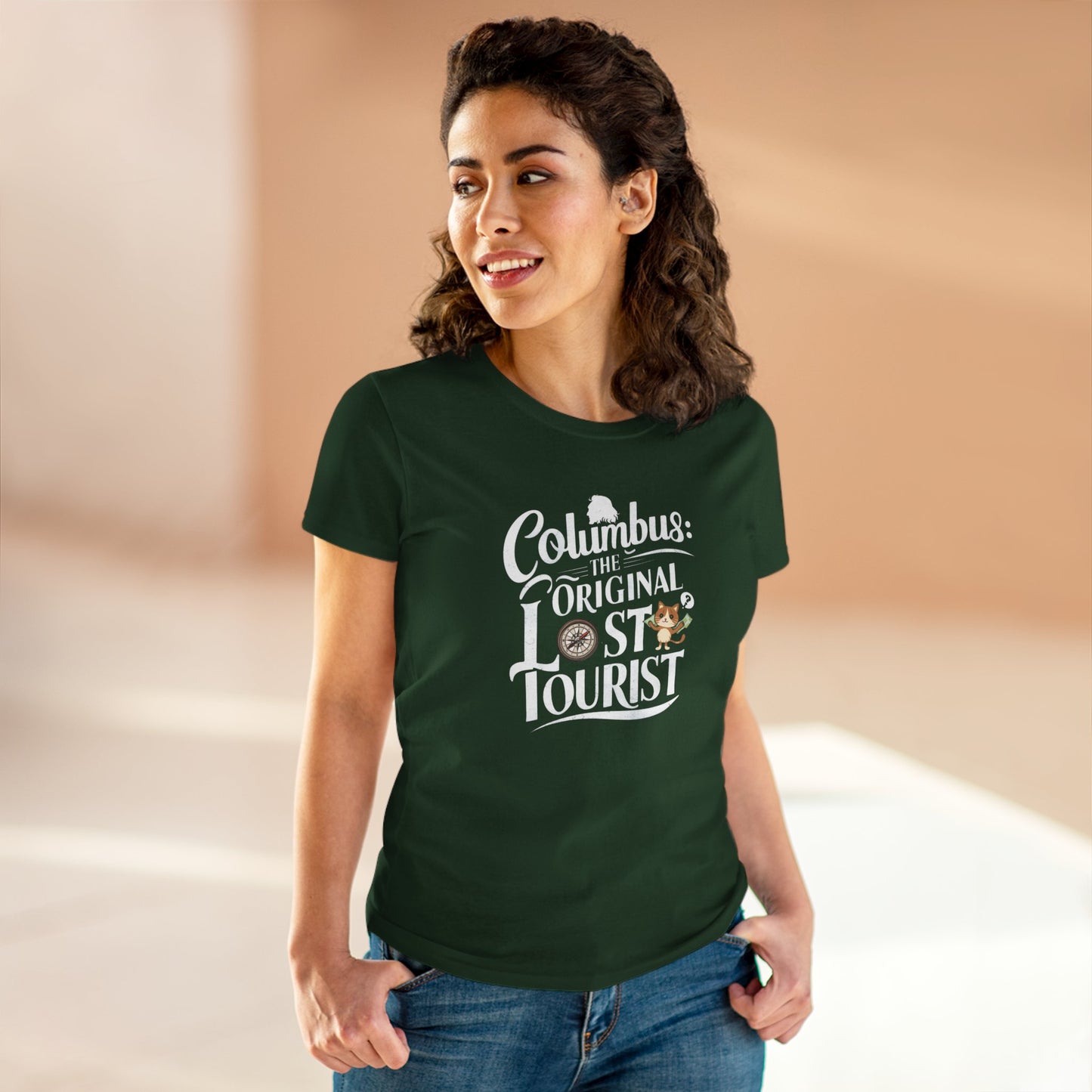 Columbus The Original Lost Tourist Women Cotton Tshirt