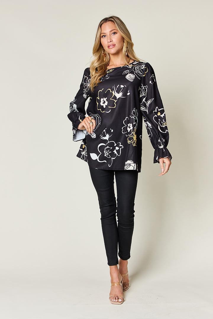 Printed Flounce Sleeve Blouse