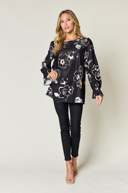 Printed Flounce Sleeve Blouse
