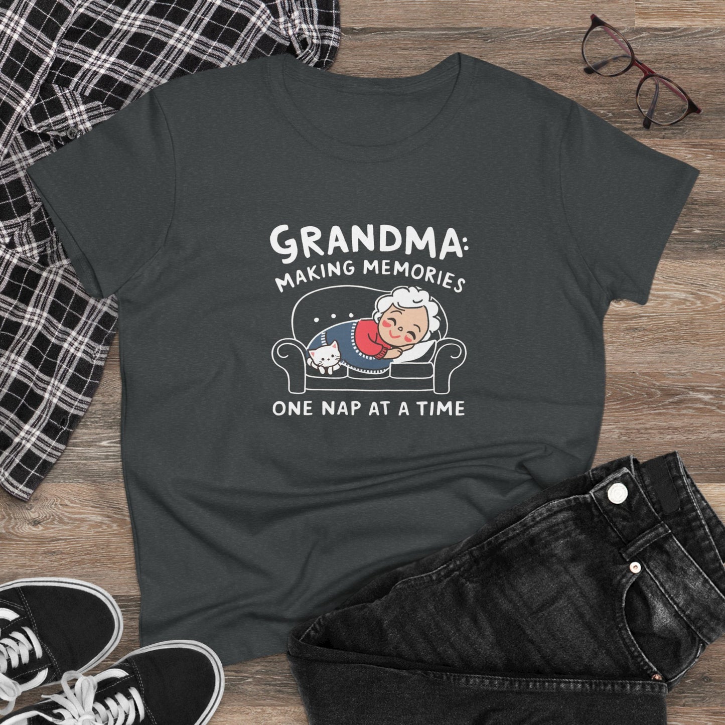 Grandma Making Memory One Nap A Time Women Cotton Tshirt