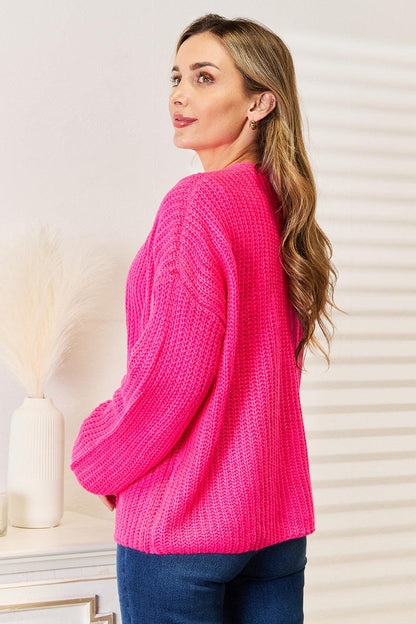 Cropped Cardigan Rib-Knit Open Front Long Sleeve Loose Chunky Knit Sweater Coat