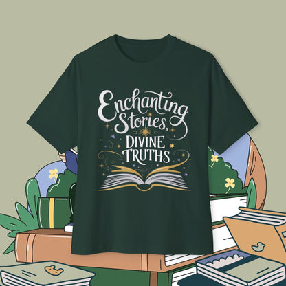 Enchanting Stories Devine Truth Unisex BookLover Oversized Boxy Tshirt
