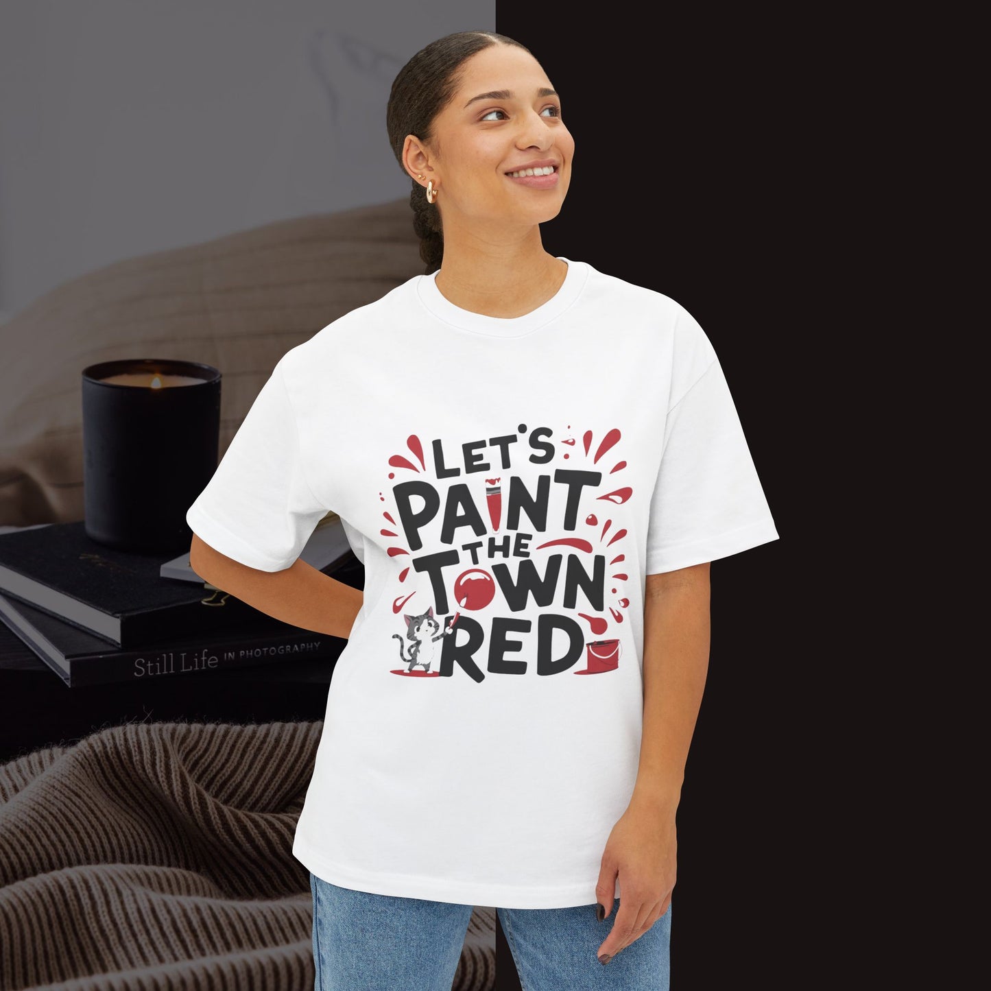 Let's Paint The Town Red Unisex Oversized Boxy Tee