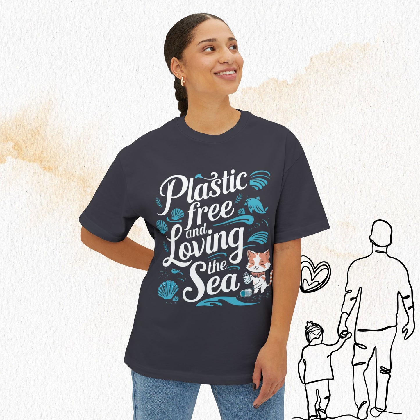 Plastic Free Loving Ocean Unisex Oversized Boxy Tshirts