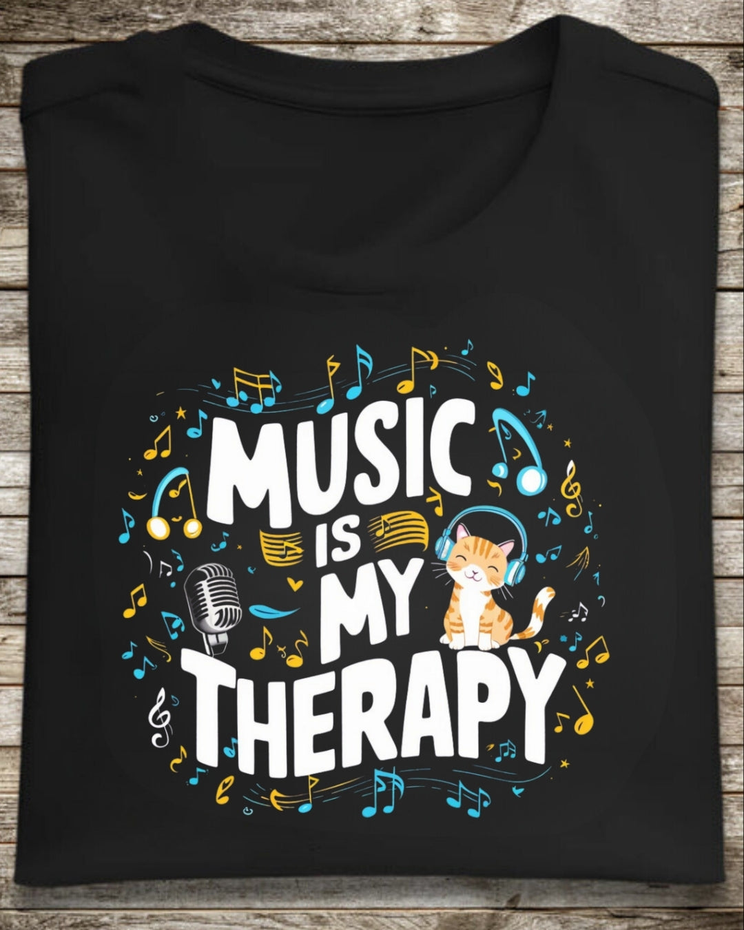 Music Is My Therapy Cotton Cat T-Shirt