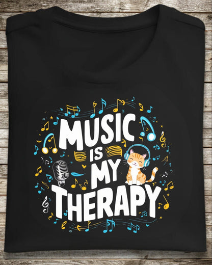 Music Is My Therapy Cotton Cat T-Shirt