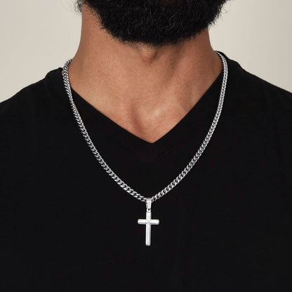 Best Gift From Son To Father. Cuban Link Chain with Artisan Cross