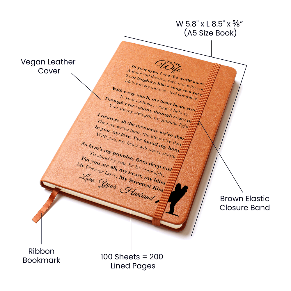 Best Gift For Wife. Vegan Leather Journal, Unique Gift