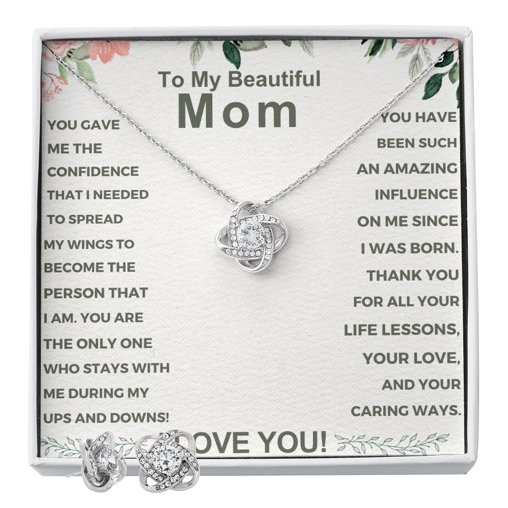 Best Gift For Mom. Love Knot Necklace & Earring Set