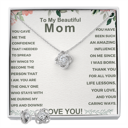 Best Gift For Mom. Love Knot Necklace & Earring Set