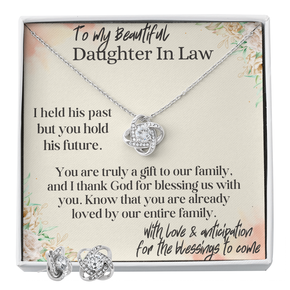 Best Gift For Daughter In Law. Love Knot Necklace & Earring Set