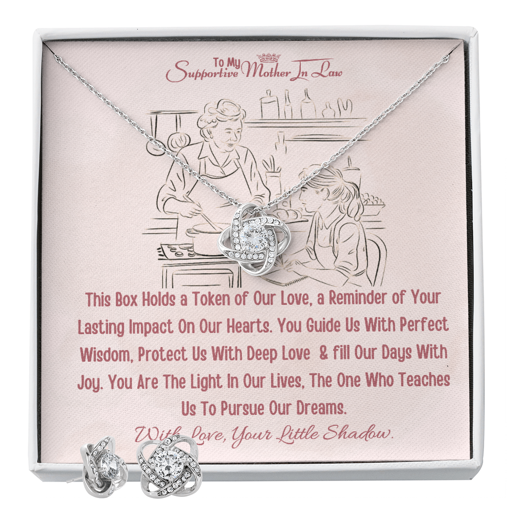 Best Gift From Daughter To Mother In Law. Love Knot Necklace & Earring Set